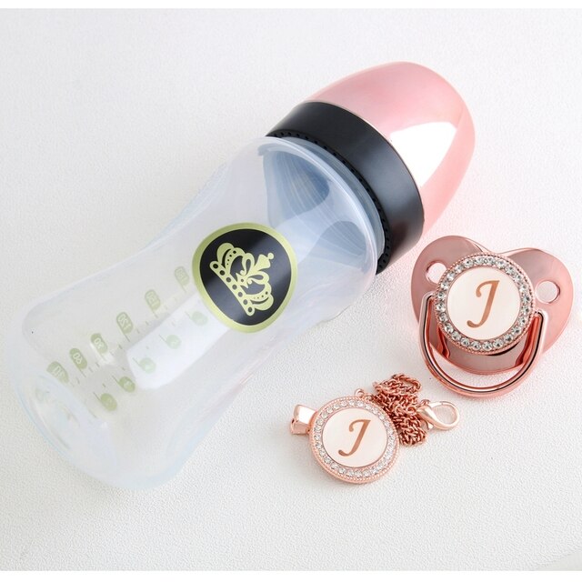 240ml Rose Gold Baby Bottle With Chain Clip Set (26 Letters options)