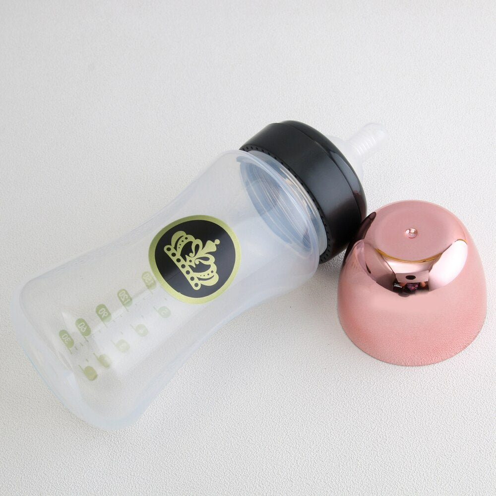 240ml Rose Gold Baby Bottle With Chain Clip Set (26 Letters options)