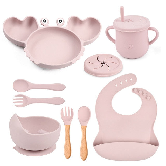 9Pcs Baby Silicone Non-Slip Feeding Set