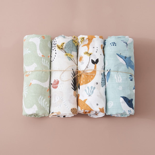 4PCS Set Cotton Muslin Swaddle Blankets