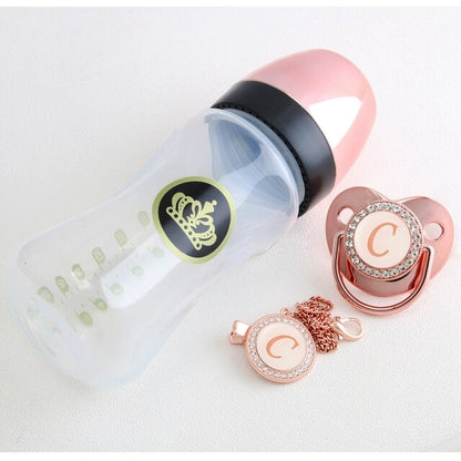 240ml Rose Gold Baby Bottle With Chain Clip Set (26 Letters options)