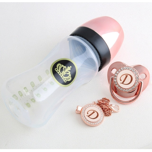 240ml Rose Gold Baby Bottle With Chain Clip Set (26 Letters options)