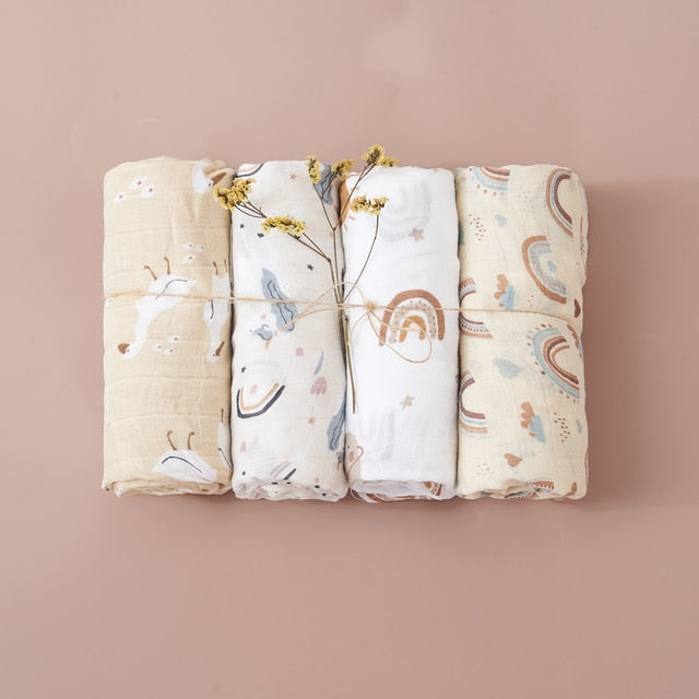 4PCS Set Cotton Muslin Swaddle Blankets