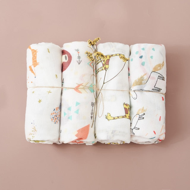 4PCS Set Cotton Muslin Swaddle Blankets