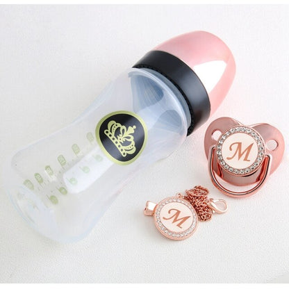 240ml Rose Gold Baby Bottle With Chain Clip Set (26 Letters options)