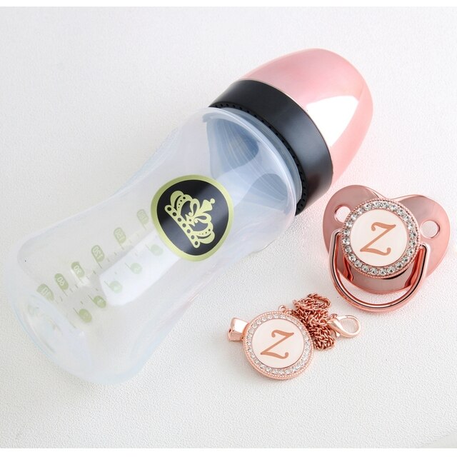 240ml Rose Gold Baby Bottle With Chain Clip Set (26 Letters options)