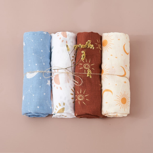 4PCS Set Cotton Muslin Swaddle Blankets