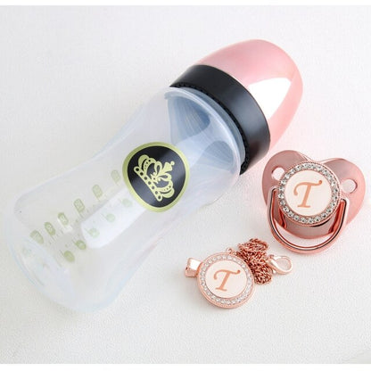 240ml Rose Gold Baby Bottle With Chain Clip Set (26 Letters options)