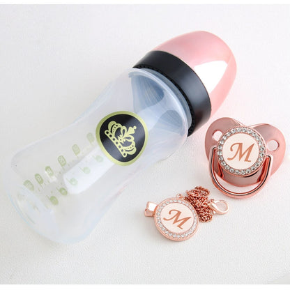 240ml Rose Gold Baby Bottle With Chain Clip Set (26 Letters options)