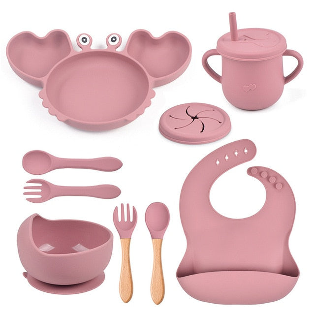 9Pcs Baby Silicone Non-Slip Feeding Set