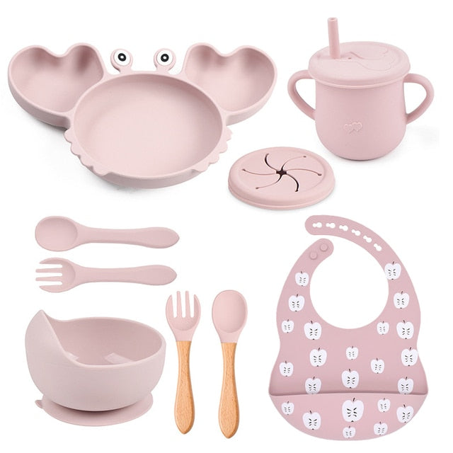 9Pcs Baby Silicone Non-Slip Feeding Set